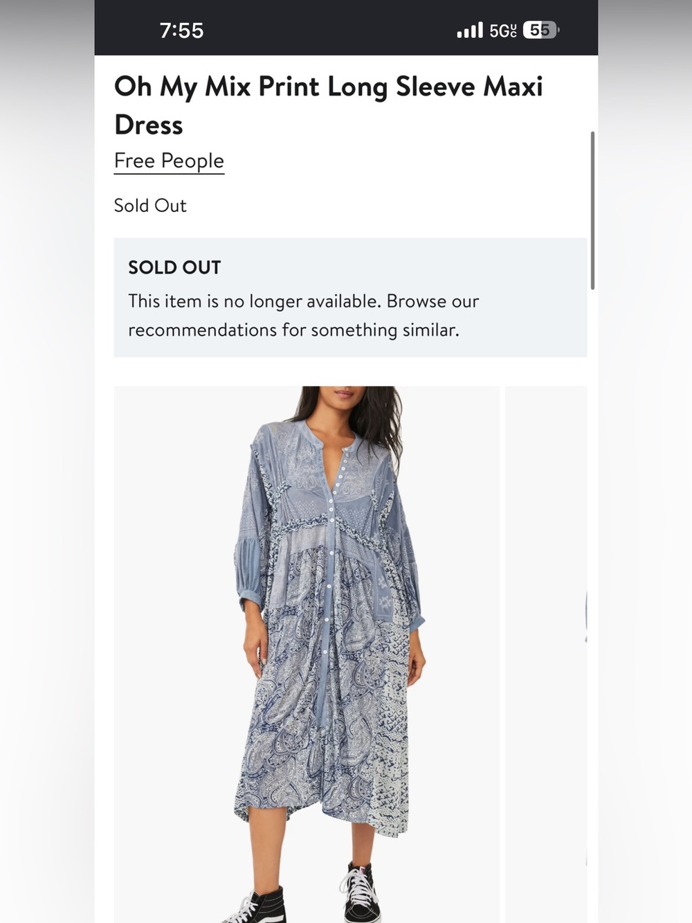NWT Free people Oh My Mix Print Long Sleeve Maxi XS